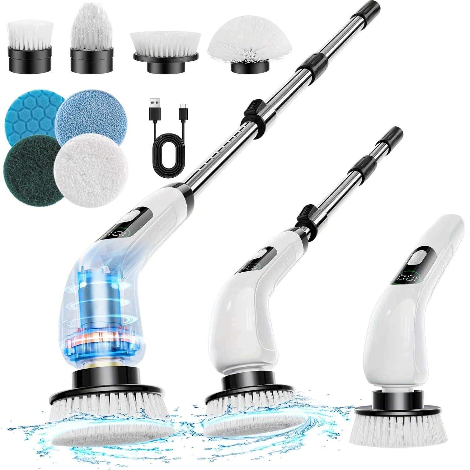 

Spin Scrubber, 2024 New Cordless Shower Cleaning Brush with 8 Replaceable Brush Heads, 3 Adjustable Speeds, and Adjustable Exten