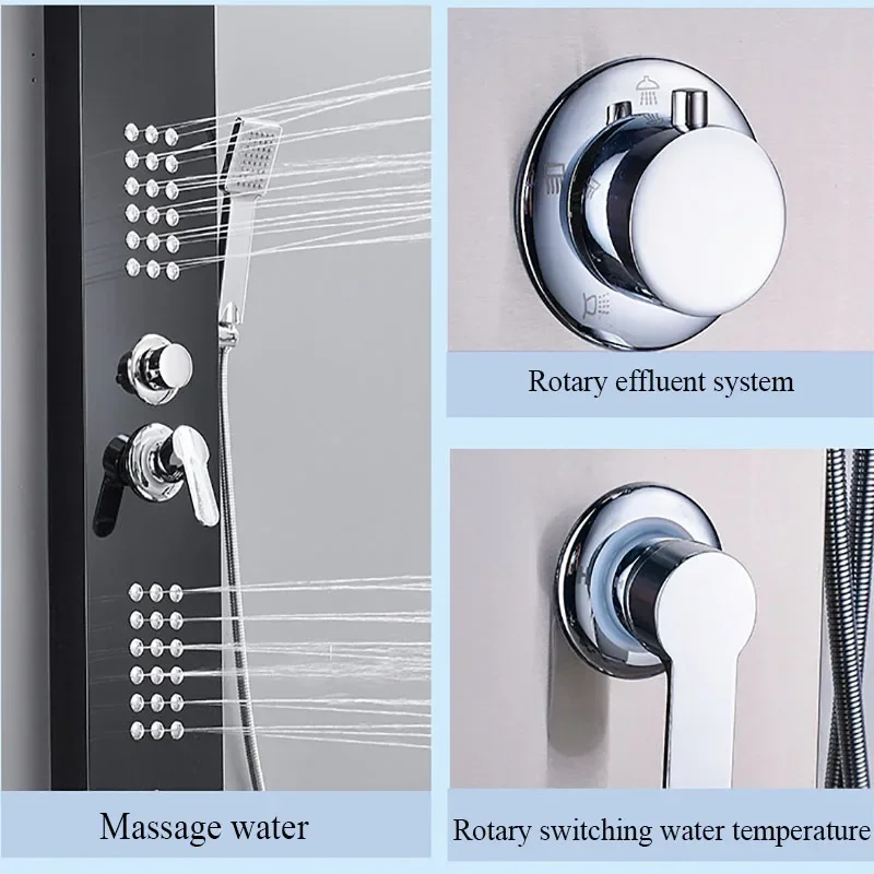 Shower Panel SS304 Tower System Stainless Steel 5 in 1 Multi-Function Shower Panel For Home Hotel Resort Split Type