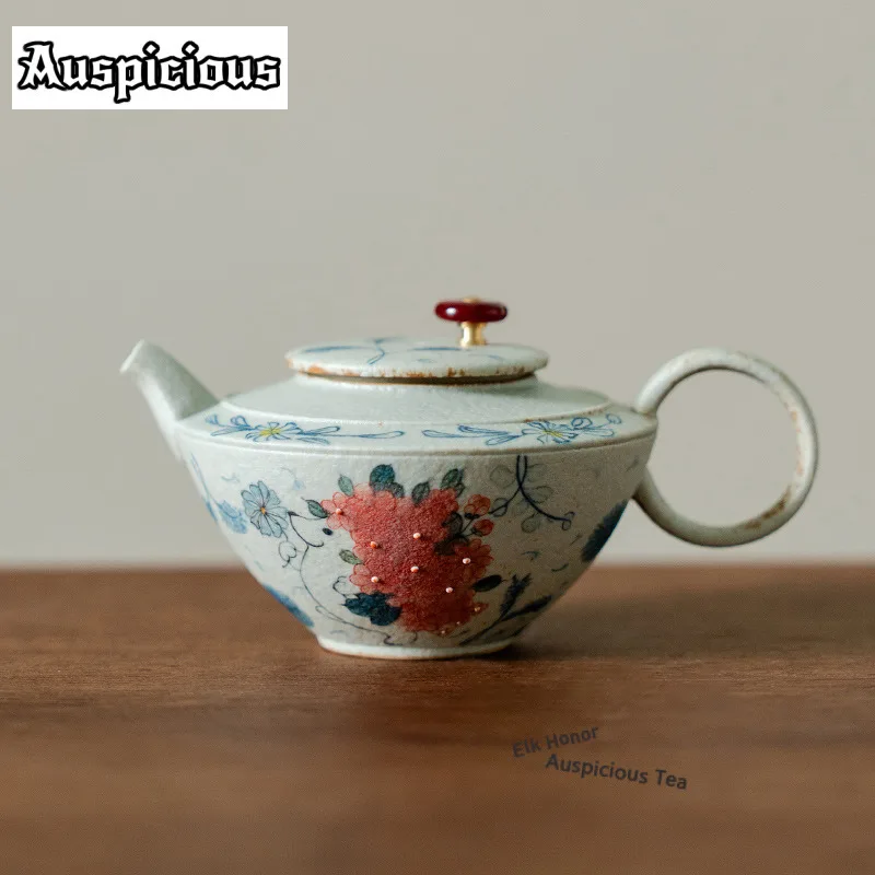 

110ml Pure Hand-painted Flower Hedgehog Teapot Japanese Tea Infuser Pot Tea Making Kettle With Ball Hole Tea Items Ornament Gift