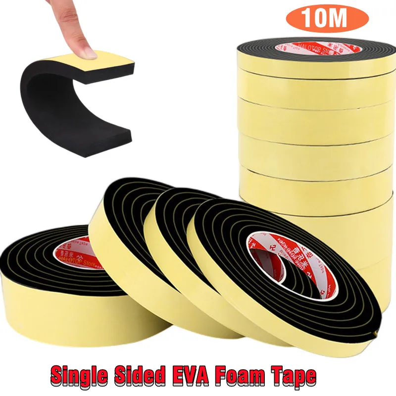 10 Meters Foam Insulation Tape EVA Black Foam Sponge Rubber Strip Tape Strong Adhesive Window Door Seal Strip Weather Stripping