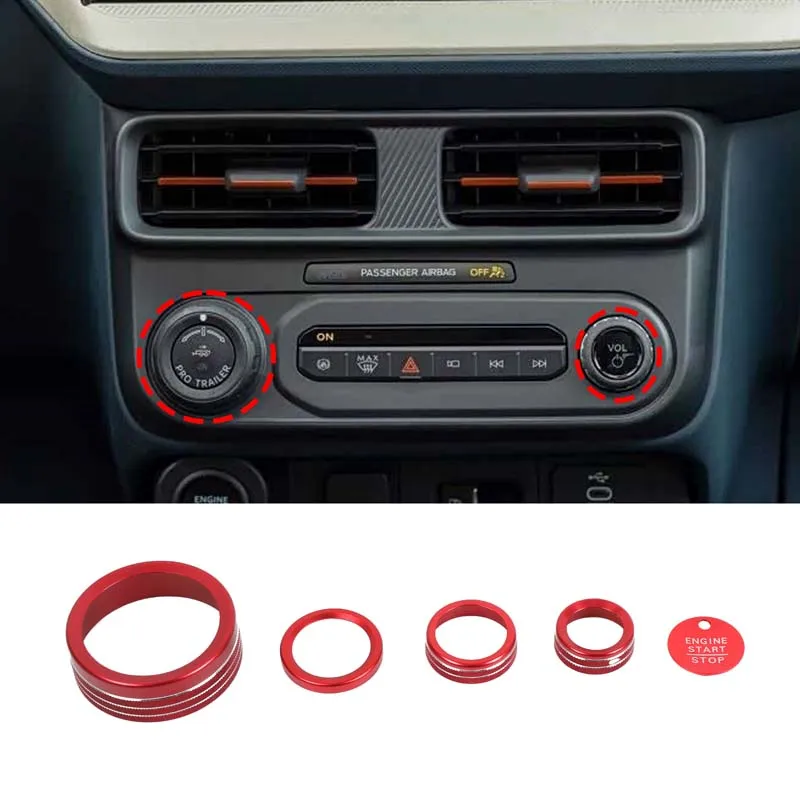 

5Pcs Aluminum Alloy Red For Ford Maverick 2025 Car central control knob ring one-click start decorative sticker Car accessories