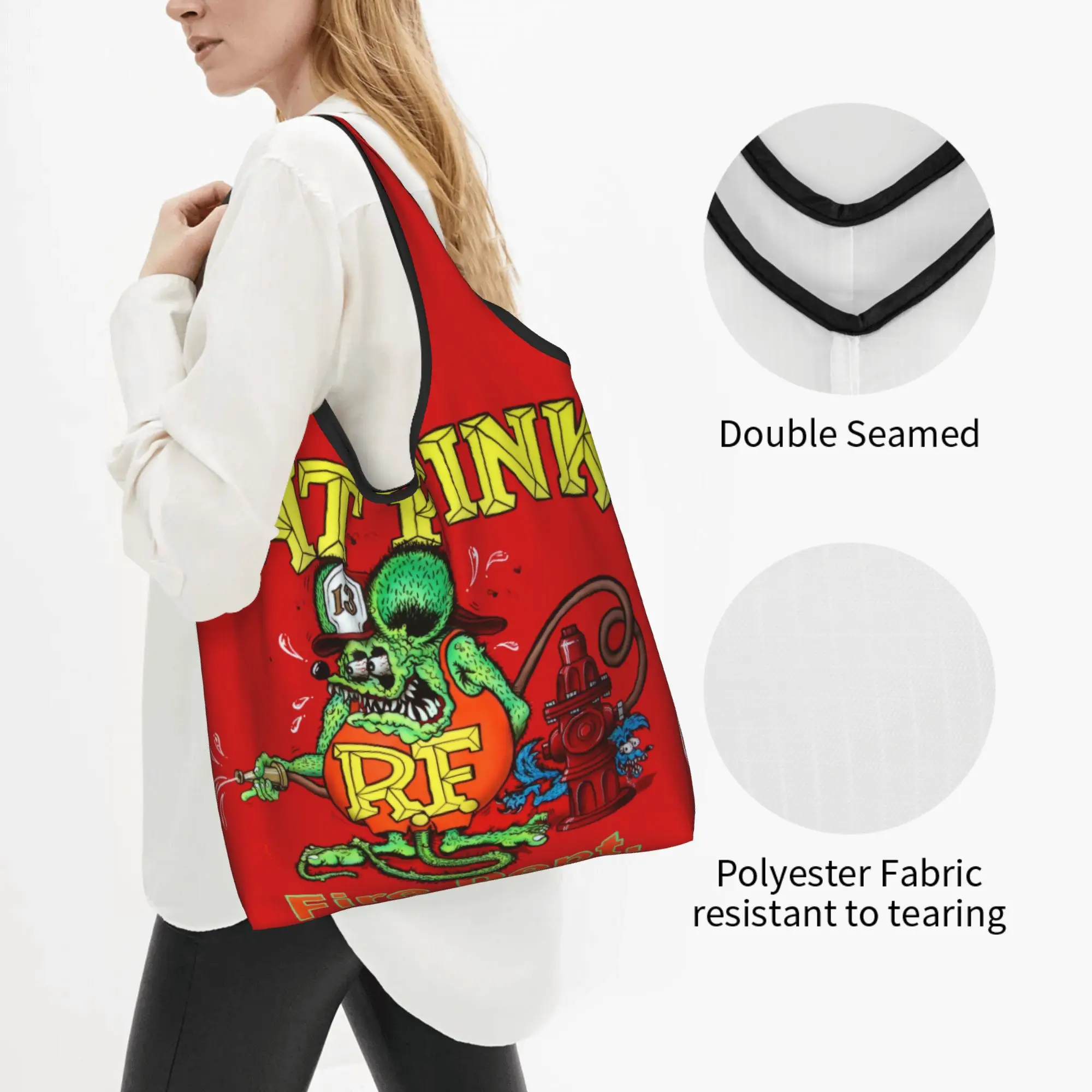 Anime Cartoon Rat Fink Groceries Shopping Tote Bag Women Cute  Shopper Shoulder Bag Big Capacity Handbag
