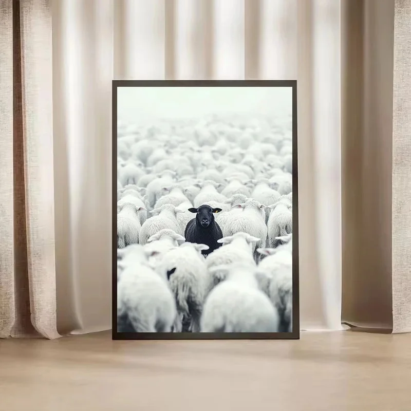1pc Canvas Painting frameless Black Sheep Canvas Poster, Art Decor Classic Retro Style, Frameless Wall Hanging Decor Print Paint