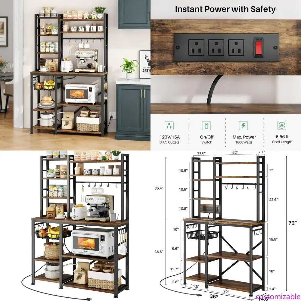 

Электрическая стойка для микроволновой печи с множеством крючков для кофейных принадлежностей и металлической кухонной полкой