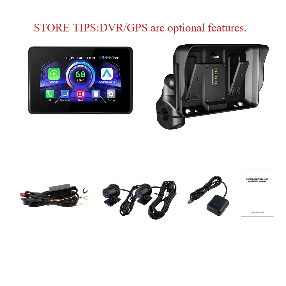 18-language LINUX 5 Inch Moto Display Screen Portable Motorcycle Monitor GPS Navigation Wireless CarPlay Android Auto with DVR