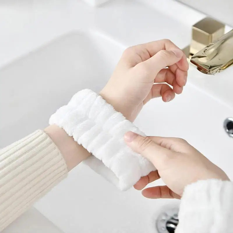 สายรัดข้อมือ2ชิ้นสายรัดข้อมือผ้าไมโครไฟเบอร์สำหรับล้างหน้าสายรัดข้อมือดูดซับเหงื่อนุ่ม