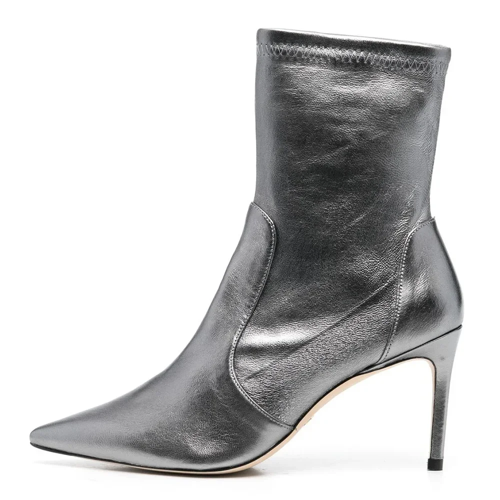 

Silver Patent Leather Ladies Ankle Boots Stiletto High Heels Zapatillas De Mujer Faux Suede Botas Feminina Winter Women Shoes