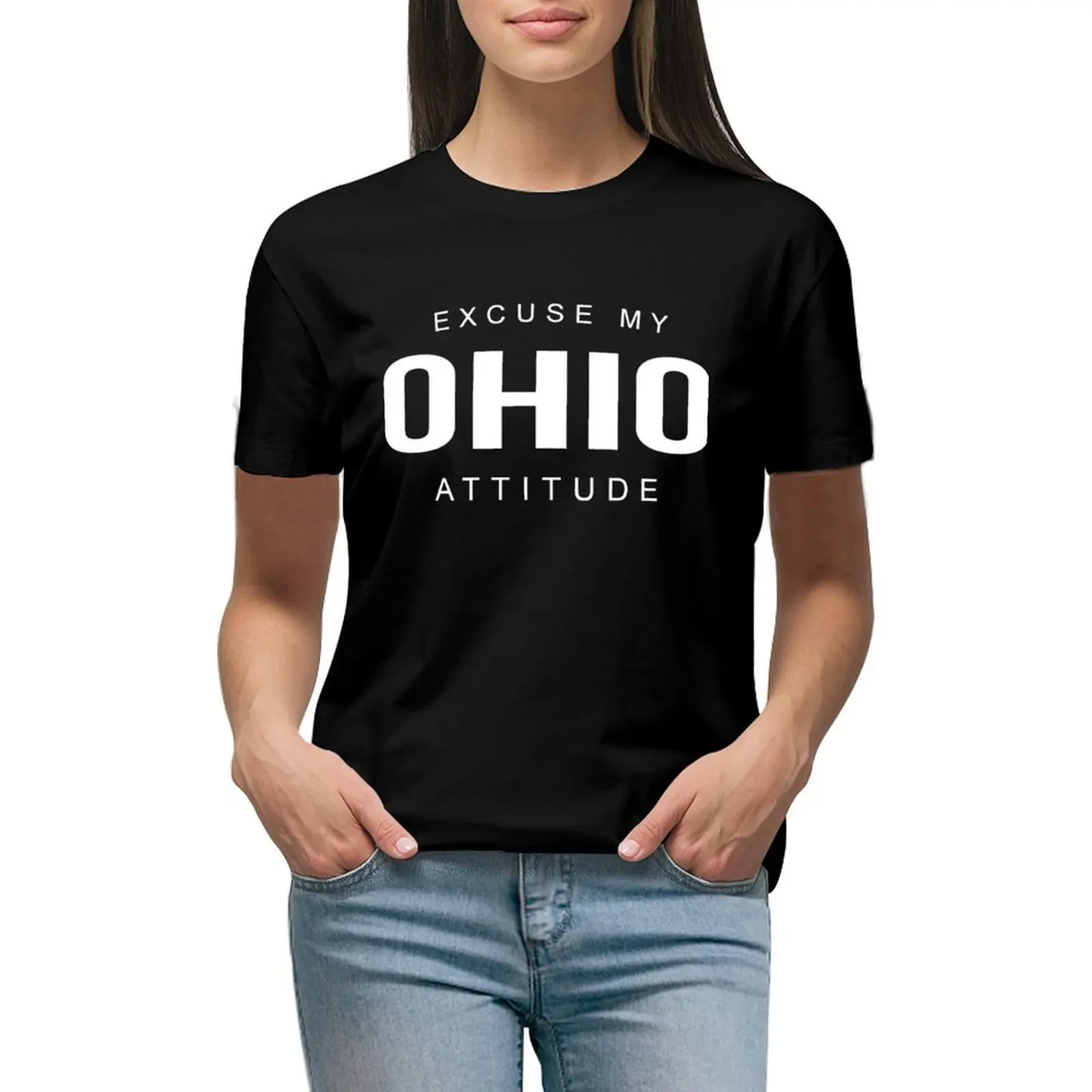 

EXCUSE MY OHIO ATTITUDE T-shirt summer clothes Blouse female cropped t shirts for Women