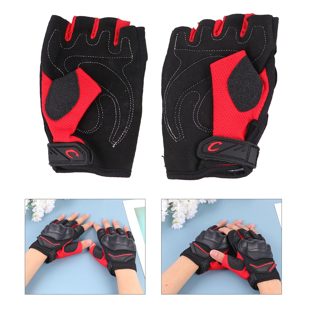 

1Pair Cycling Gloves Half Finger Shockproof Breathable Red Riding Protective Gloves for Men Women Biking