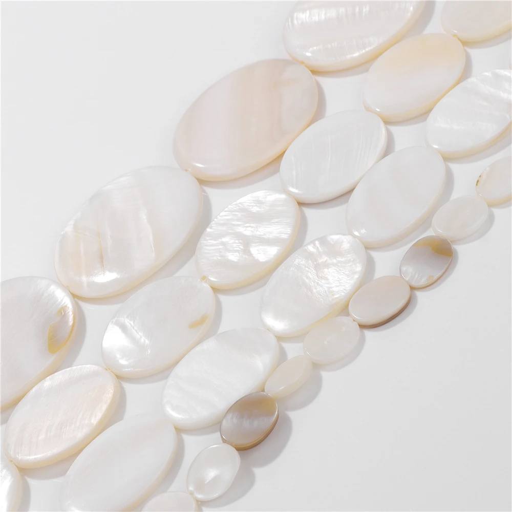 Flat Oval Shell Beads Natural Mother of Pearl Shell Oval Beads for Making Necklace Jewelry DIY Bracelet Handwork 15 Inches