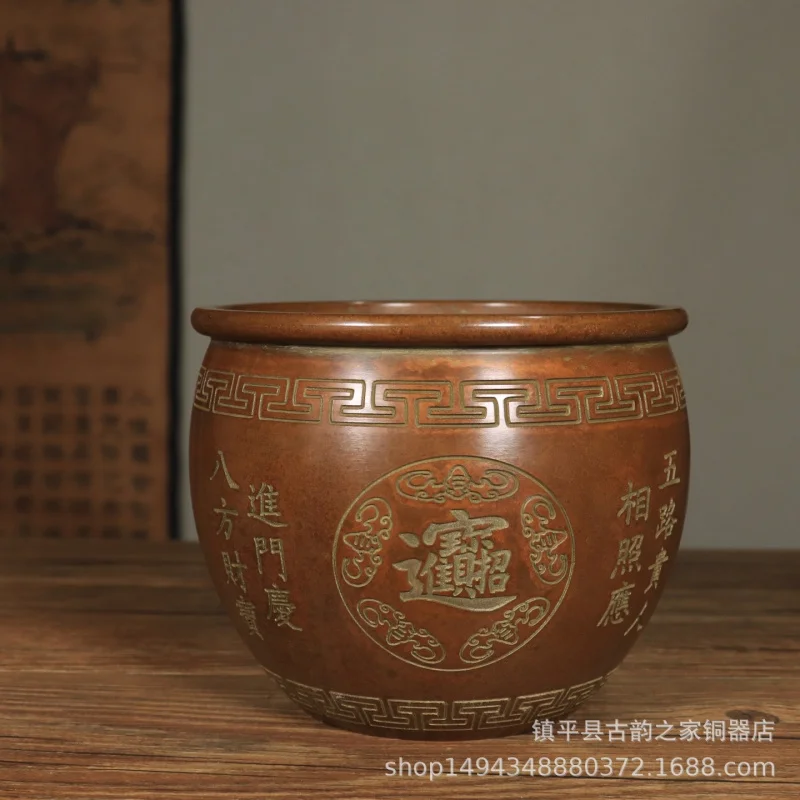 Pure Extra Large Double Dragon Copper Cylinder Treasure Bowl Home Living Room Shop Decoration Craft Gift Incense Burner O