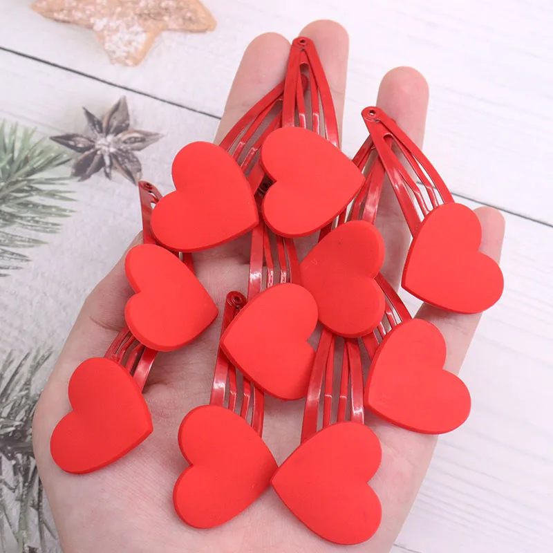 2Pcs/Set Fashion Red Heart Children Badges Hair Pins Cute Hairpins Hair Clips Headwear Barrette Baby Girls Kids Hair Accessories