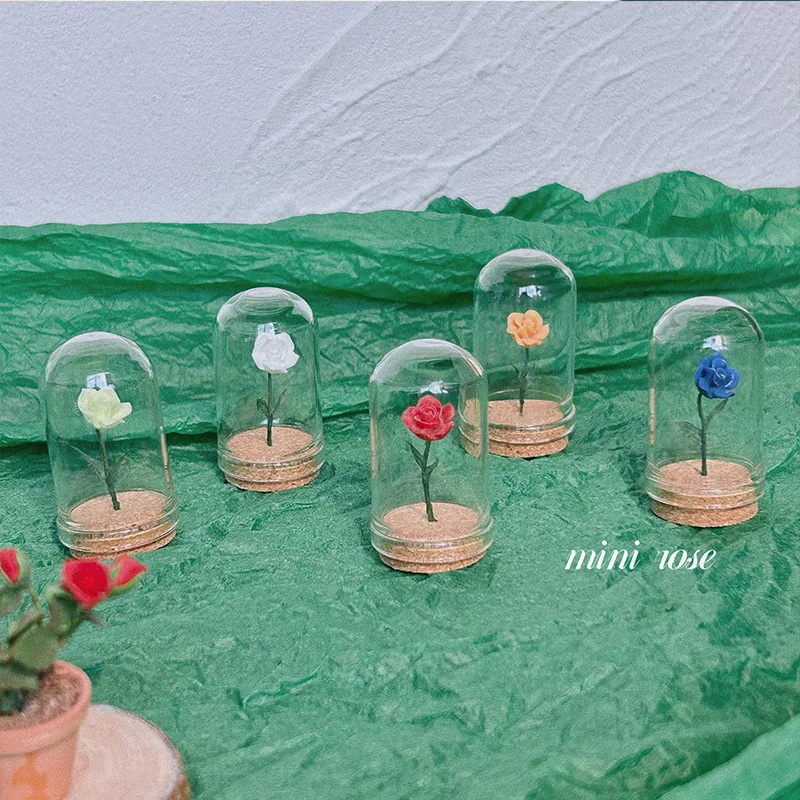 Dollhouse Miniature Items The Little Prince Red Rose Handicraft Glass Ornaments Mini Flowers Doll House Accessories Potted Plant