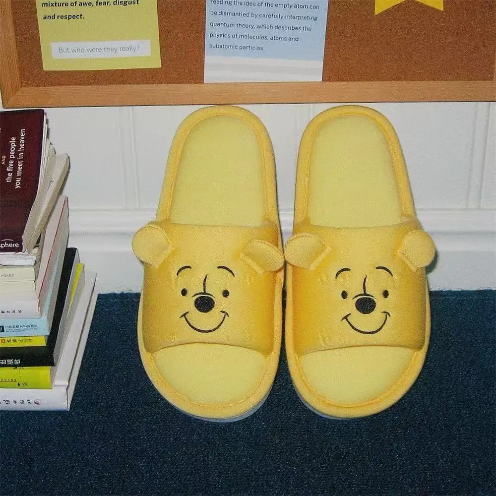 real pictures 2025 new autumn winter Cute Winnie the Pooh Girl Style Home Slipper plus yellow Women's Plush man cutton Slippers