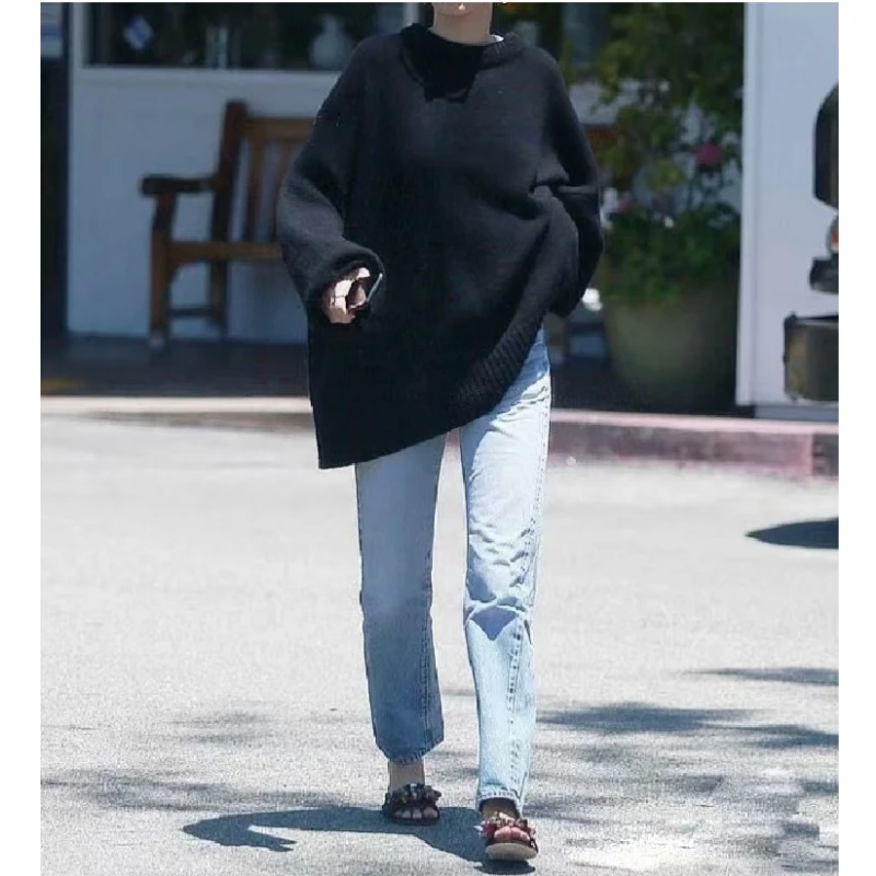 

24 year autumn and winter classic basic wool blend loose expansion sweater with lazy style