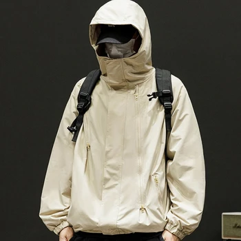 Japanese Windbreakers Men's Jacket Zipper Coat Cargo Waterproof Jackets Bomber Camping Loose Thin Softshell Hooded Hiking Jacket 2