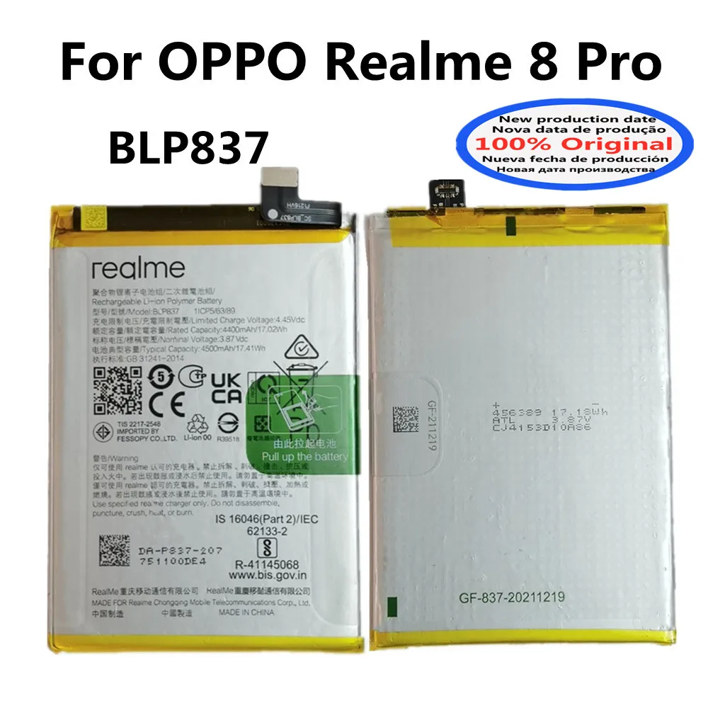 100% Original BLP837 4500mAh New Battery For OPPO Realme 8 Pro 8Pro High Quality Rechargeable Phone Batteries