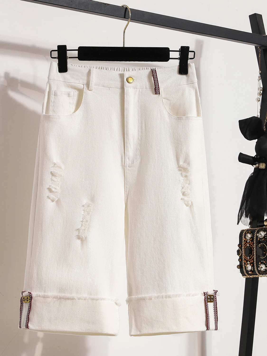 

Women's Summer 2026 Casual Loose Wide Leg Jeans High Waist Straight Cut Hole Punch Cotton Comfortable Breathable Pants