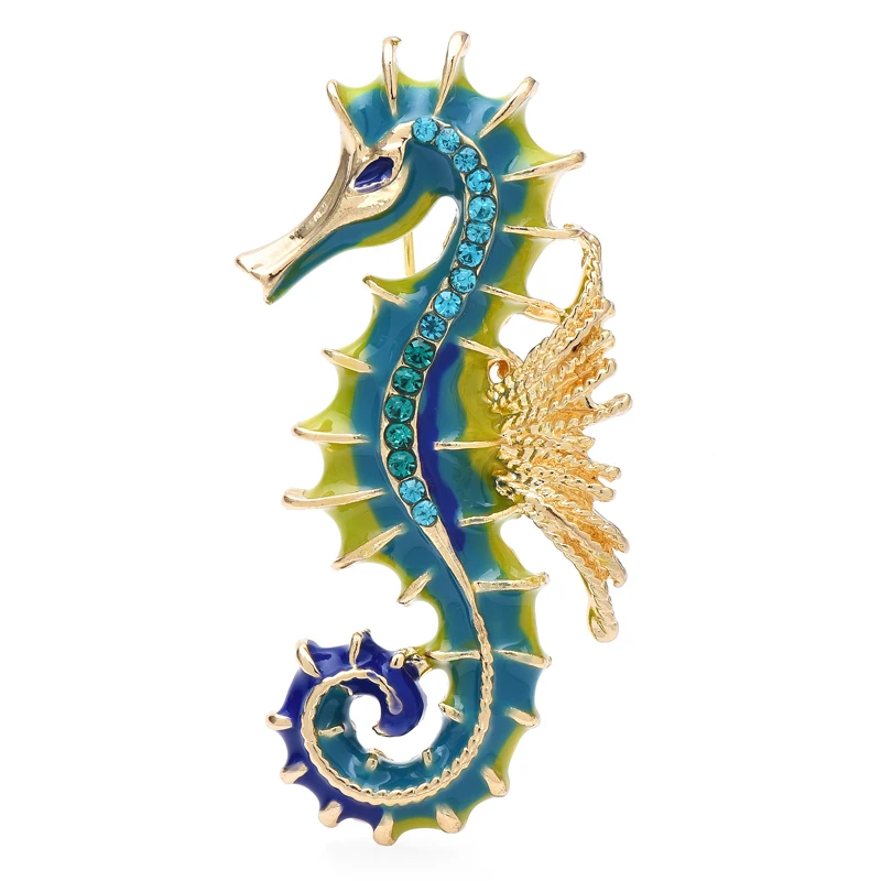 Wuli&baby Enamel Seahorse Brooches For Women Men New Design Hippocampus Animal Party Office Brooch Pin Gifts