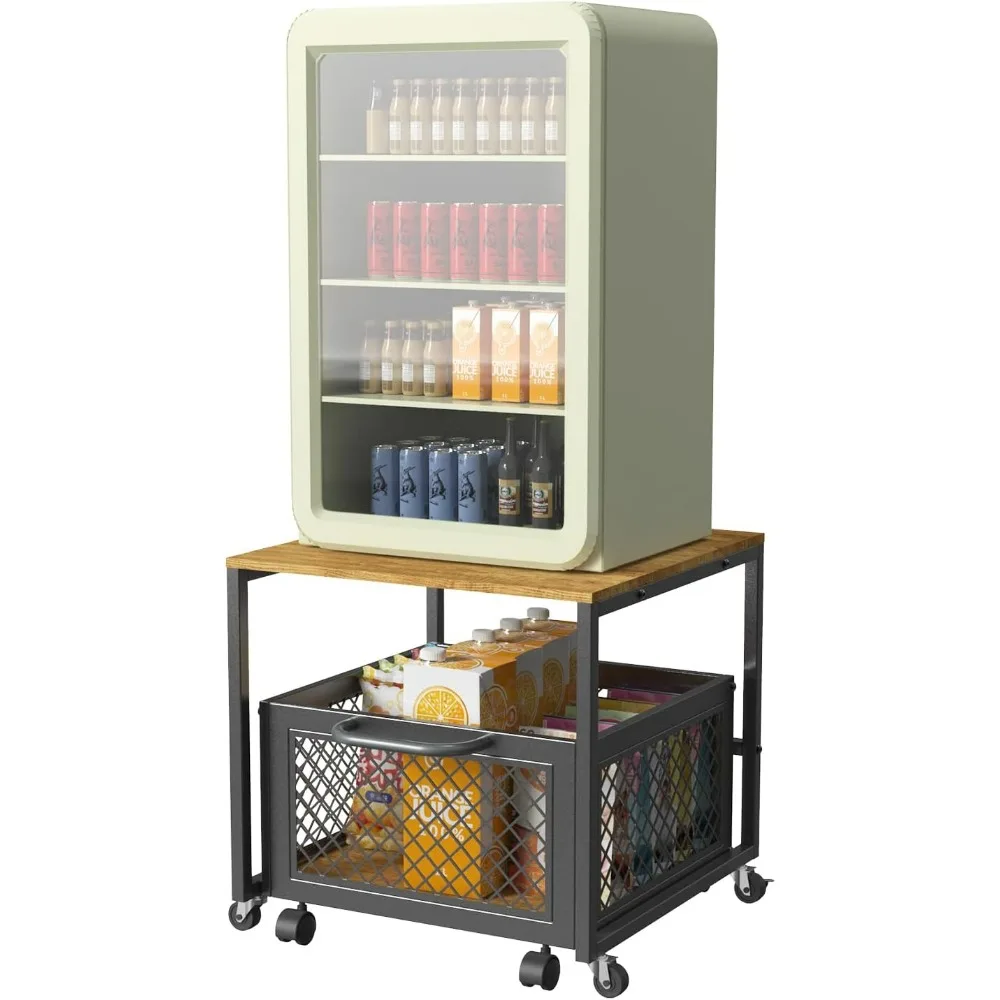 

Mini Fridge Stand 2-Tier Fridge Stand with Storage 120 LBS Rolling Table Organizer Unit for Mini Fridge Stand with Metal Frame