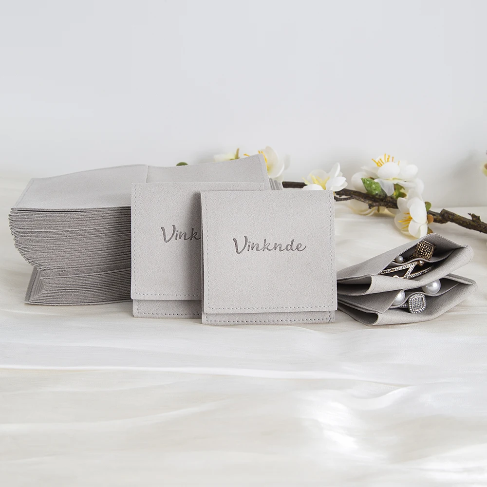 

100 Pcs Bulk Soft Velvet Microfiber Jewelry Bags Personalized Logo Packing Pouches With Compartment Valentine's Day Wedding Gift