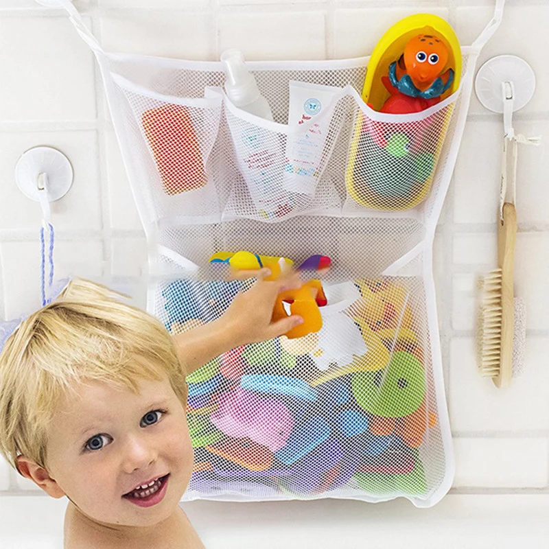 Kids Baby Bath Toys Tidy Storage Suction Cup Folding Bag Baby Bathroom Toys Protable Suction Cup Baskets Mesh Bag Organiser Net