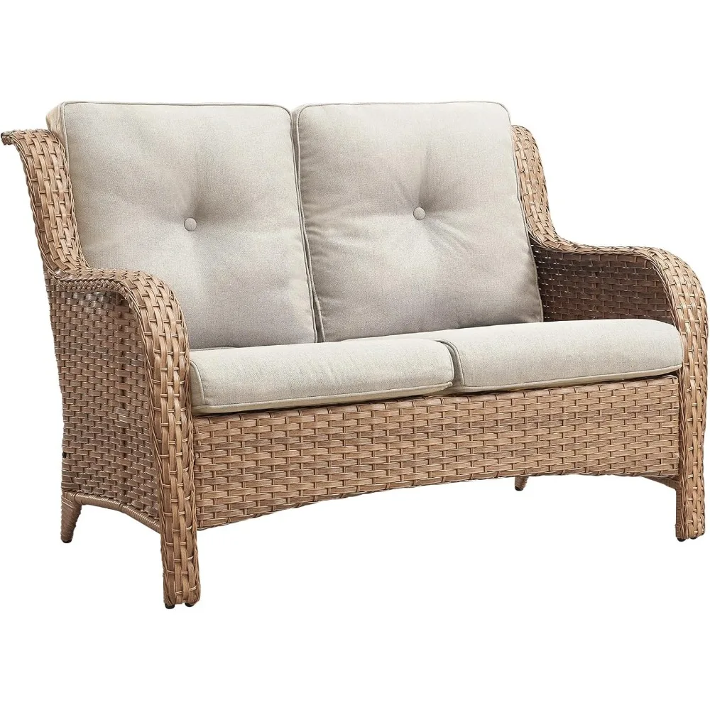 Outdoor Loveseat Patio Couch - 500 Lbs Weight Capacity Wicker Loveseat with High Backrest Wide Armrest, Small Patio  Furniture