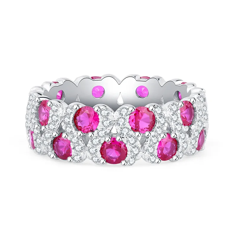 JewelryS925All-Silver Hot-Selling Genuine Red Gemstone Handmade Diamond-Studded Adjustable Ring
