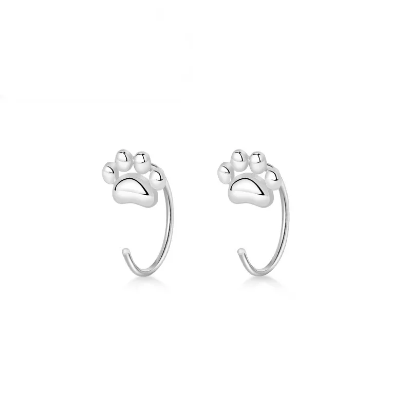 KOFSAC 925 Sterling Silver Hypoallergenic Cat Paw Earrings Fashion Cute Ear Hook Earrings Female Women Jewelry Sweet Girl Gift