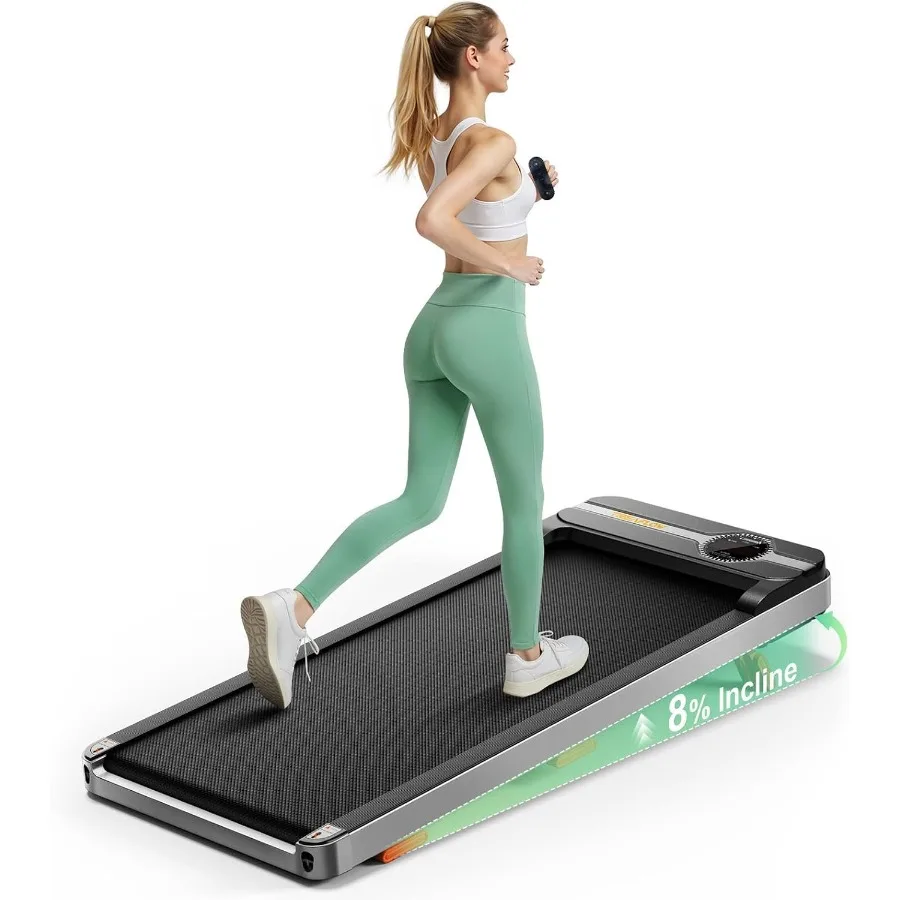 Walking Pad with 8 Incline for Home Office, Under Desk Treadmill, Aluminum Alloy Frame, Black, Foldable and Quiet Operation