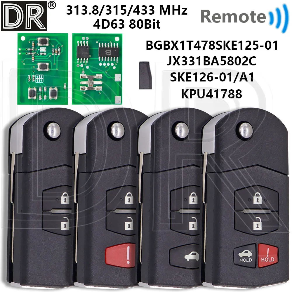 Great 4D63+/83Chip 313.8/315/433MHz KPU41788 SKE126-01 SKE125-01 Car Remote Key For Mazda 2 3 5 6 8  CX-7 CX-9 M2 M3 M5 MX-5 M-6