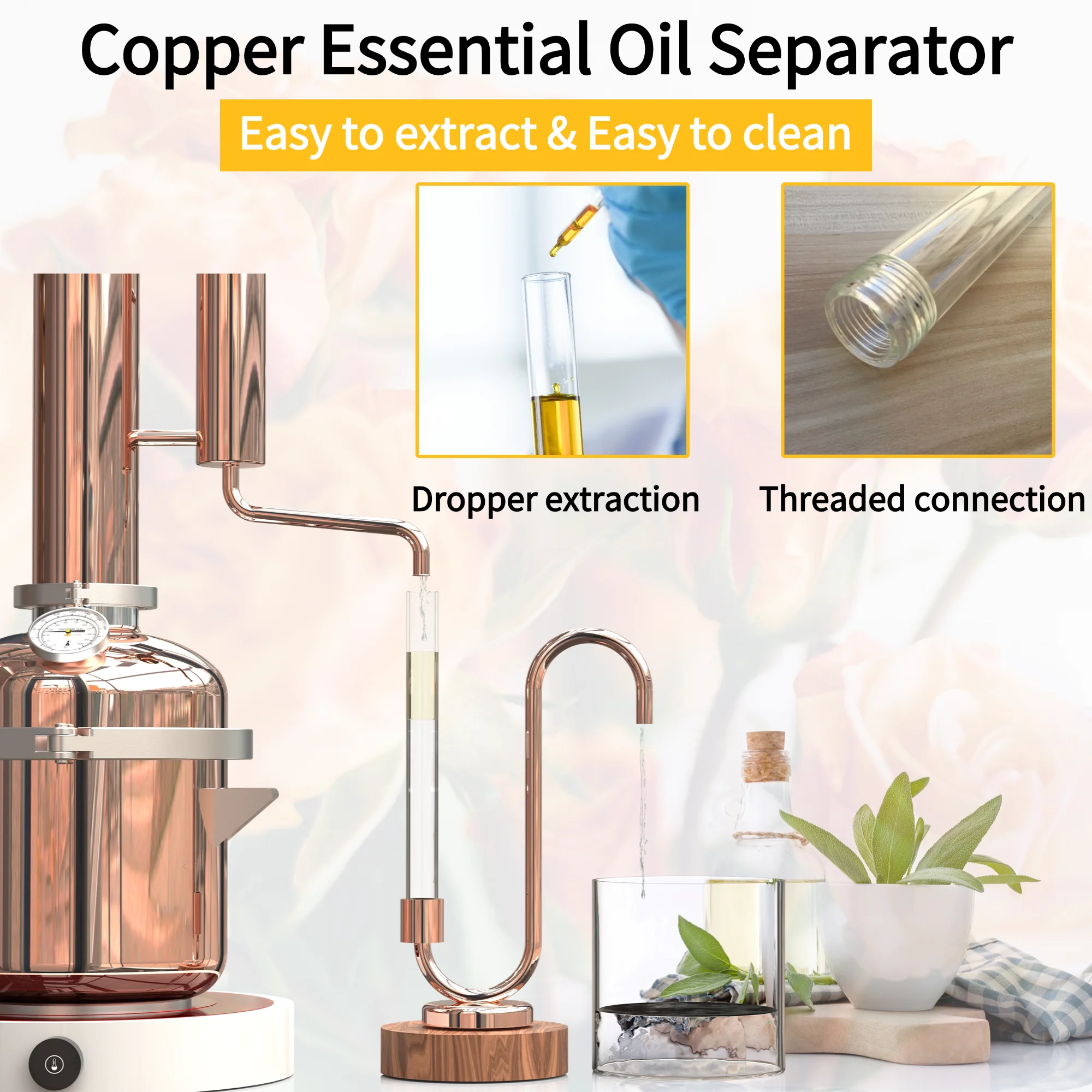 HOOLOO 8L Copper Distiller Hydrosol&Essential Oil DIY From Herbs Plants & Flowers Direct Fire Heating Equipment Home Stills