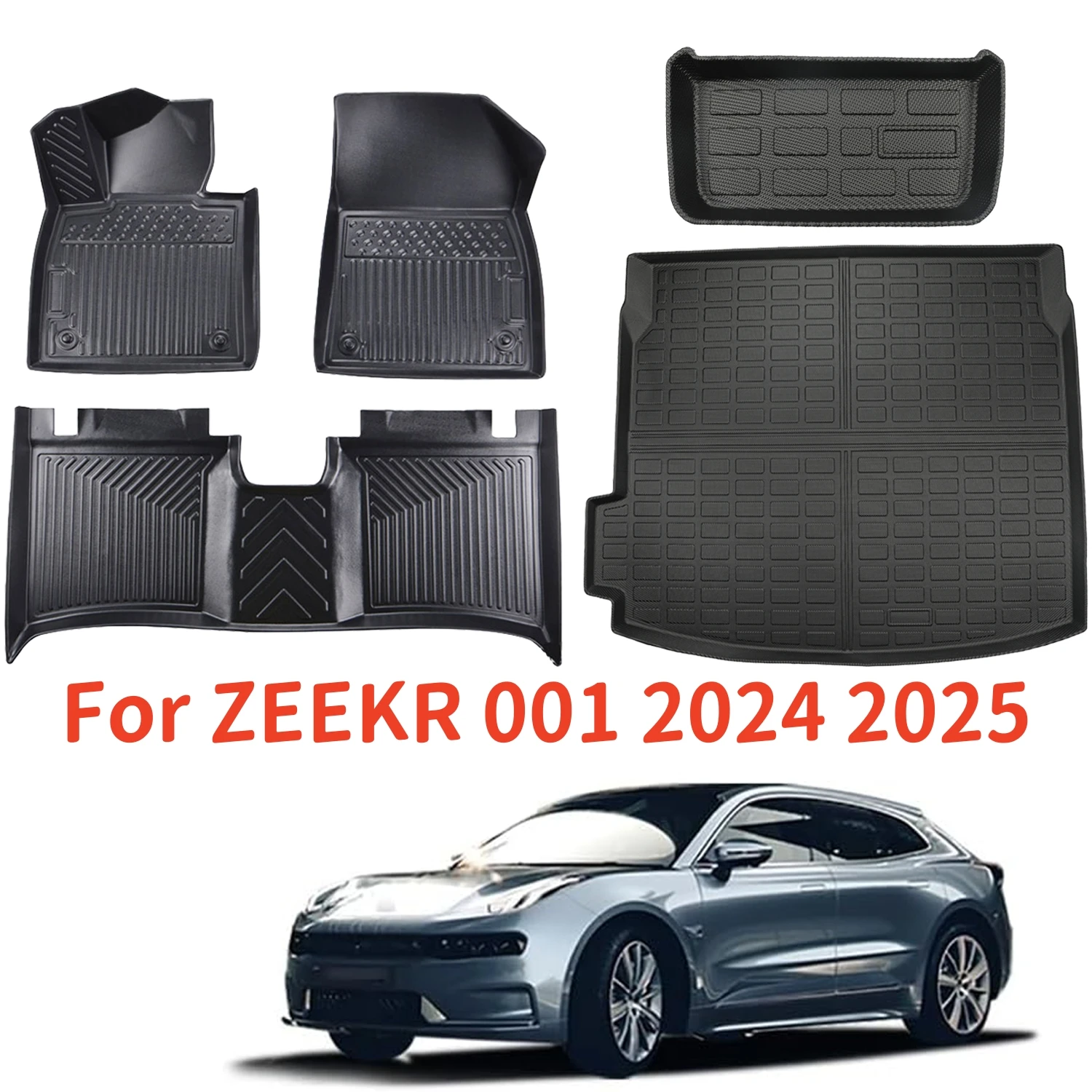 For ZEEKR 001 2024 2025 TPE Floor Mats Trunk Mats, All Weather Waterproof Cargo Liner & Front Trunk Mat