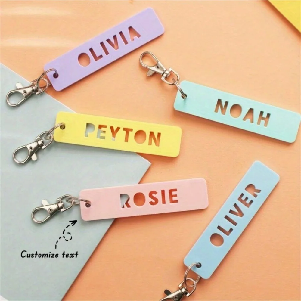 Custom Personalized Name Colorful Acrylic Backpack Pendant Nameplate Keychain for Women Man Students Hollow Out Pendant Keyring