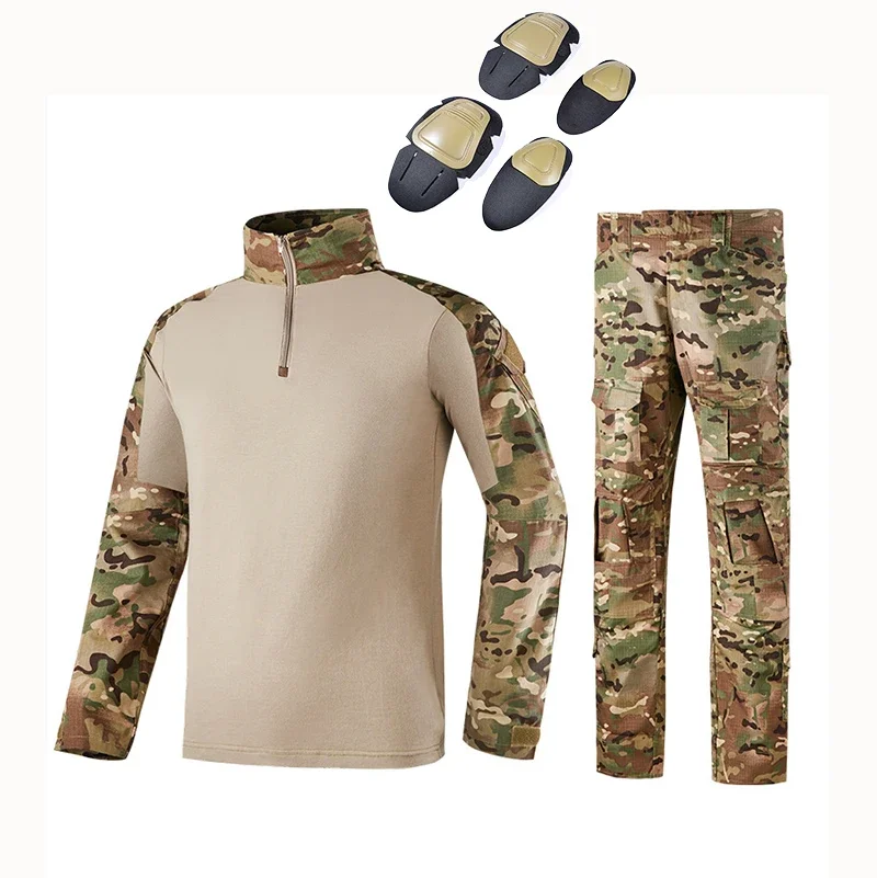 Hunting Uniform Camouflage Tactical Hiking Suit Airsoft War Game Clothing Shirt + Pants Elbow Knee Pads