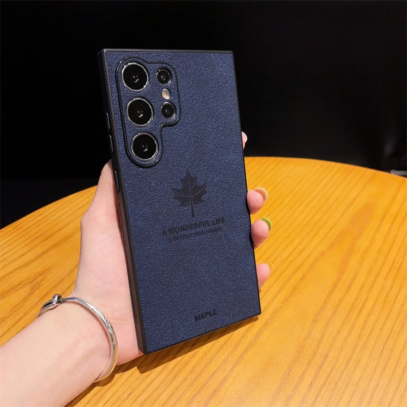 Роскошный кожаный чехол с текстурой кленовых листьев для Samsung Galaxy S25 S24 S23 S22 Ultra Plus A73 A72 A56 A55 5G противоударный чехол