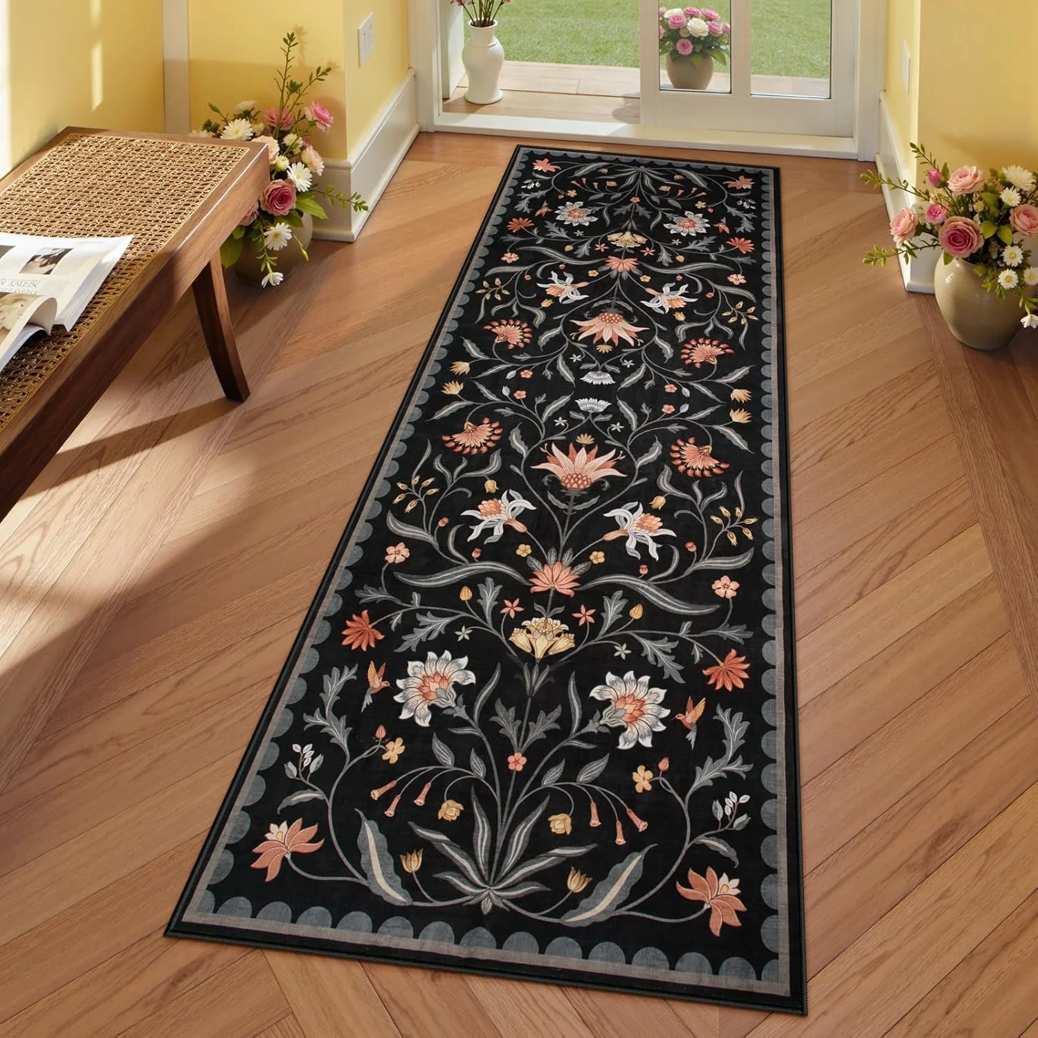 

Bohemian Flower Corridor Long Carpet Foldable Machine Washable Non-slip Kitchen Floor Mat Home Decoration Bedside Soft Rug Ковер