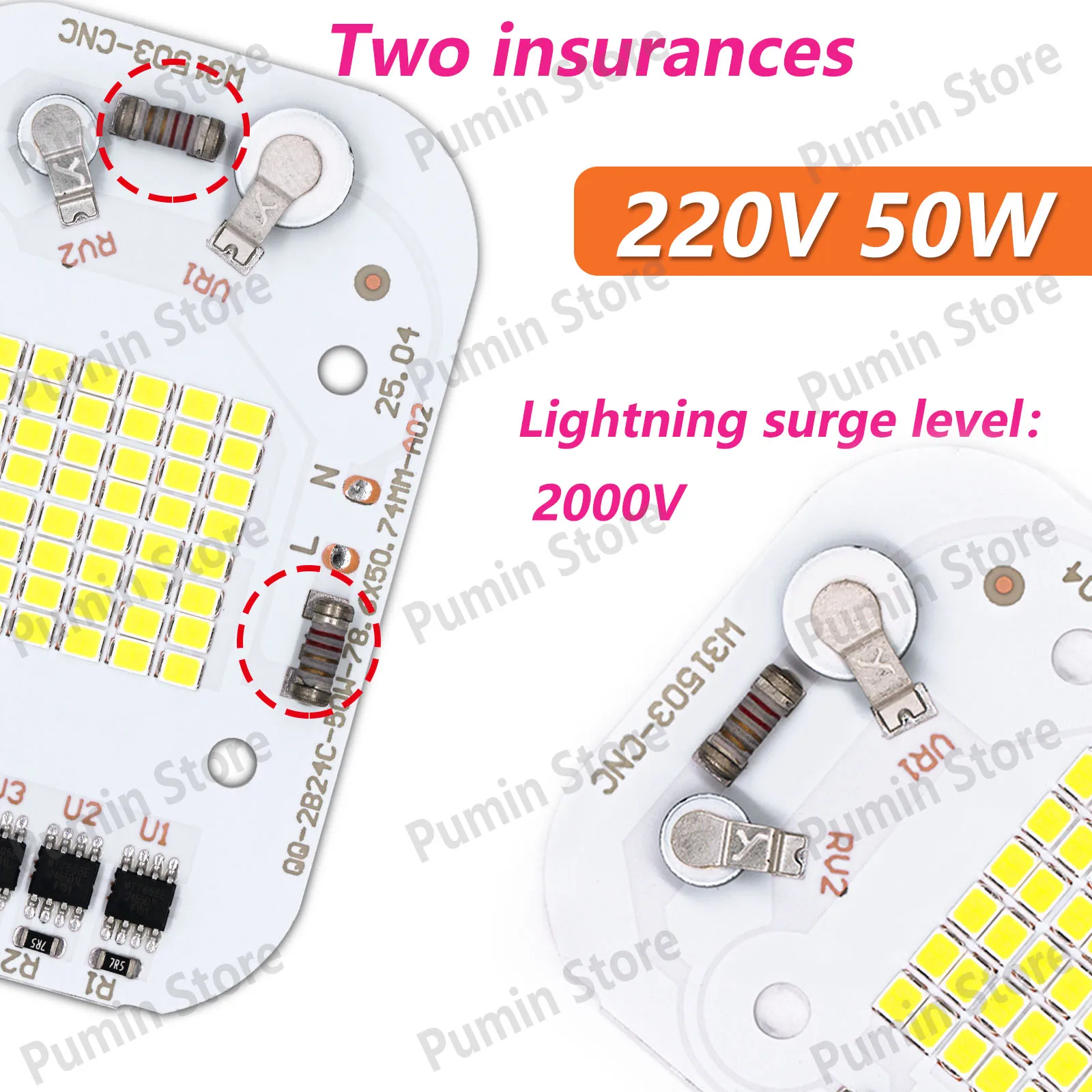 

LED chip high voltage 220V integrated light bead high power 50W no drive outdoor lighting explosion-proof spotlight street lamp