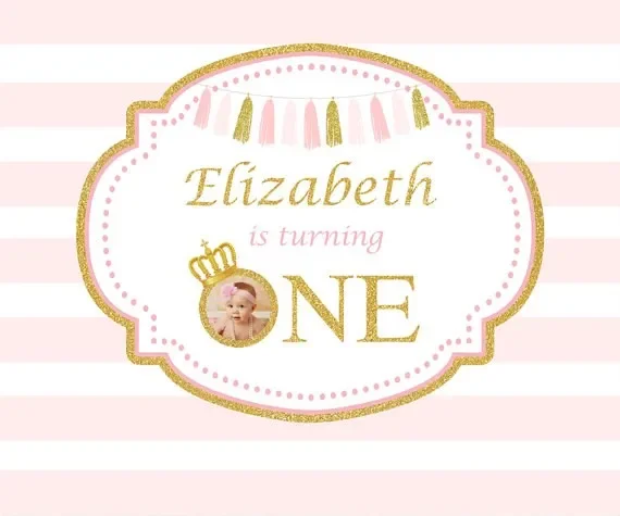 custom Royal Pink And Gold Princess Crown pink and white striped birthday background   Computer print party backdrops