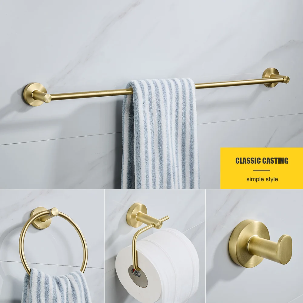 Brushed Gold Wall Mount Shelf Toilet Bath Hardware - Paper Holder Towel Bar Rack Robe Hook Hanger - Bathroom Storage Accessories