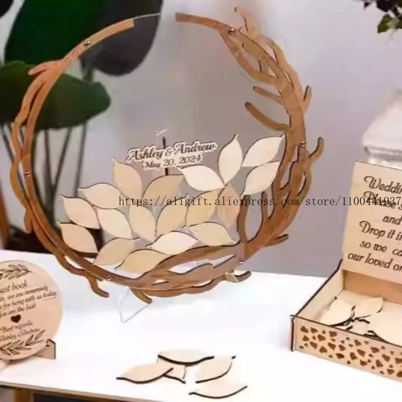 

Customized Logo Leaf Ornaments Wedding Sign-in Taiwanese Valentine's Day Wedding Party Signature Desktop Decoration