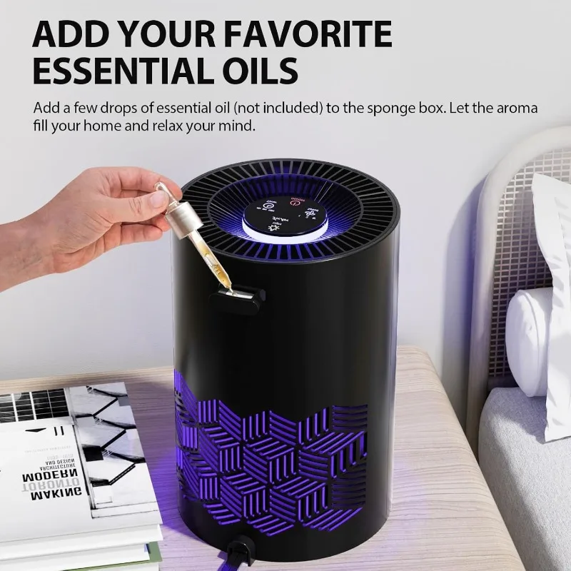 Purificatori d'aria, purificatore d'aria HEPA per camera da letto con luci RGB Purificatori d'aria per polvere Animali domestici Fumo Polline Odore di squame, porta