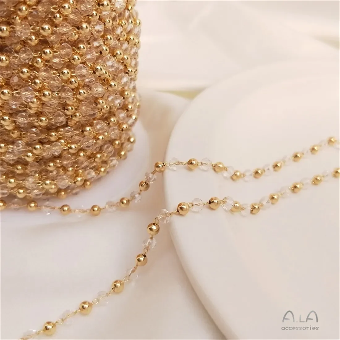 

14K Pack Gold Glow Beads Cut Zircon Round Beads Spacer Chain DIY Loose Chain Handmade Bracelet Headpiece Accessories B629