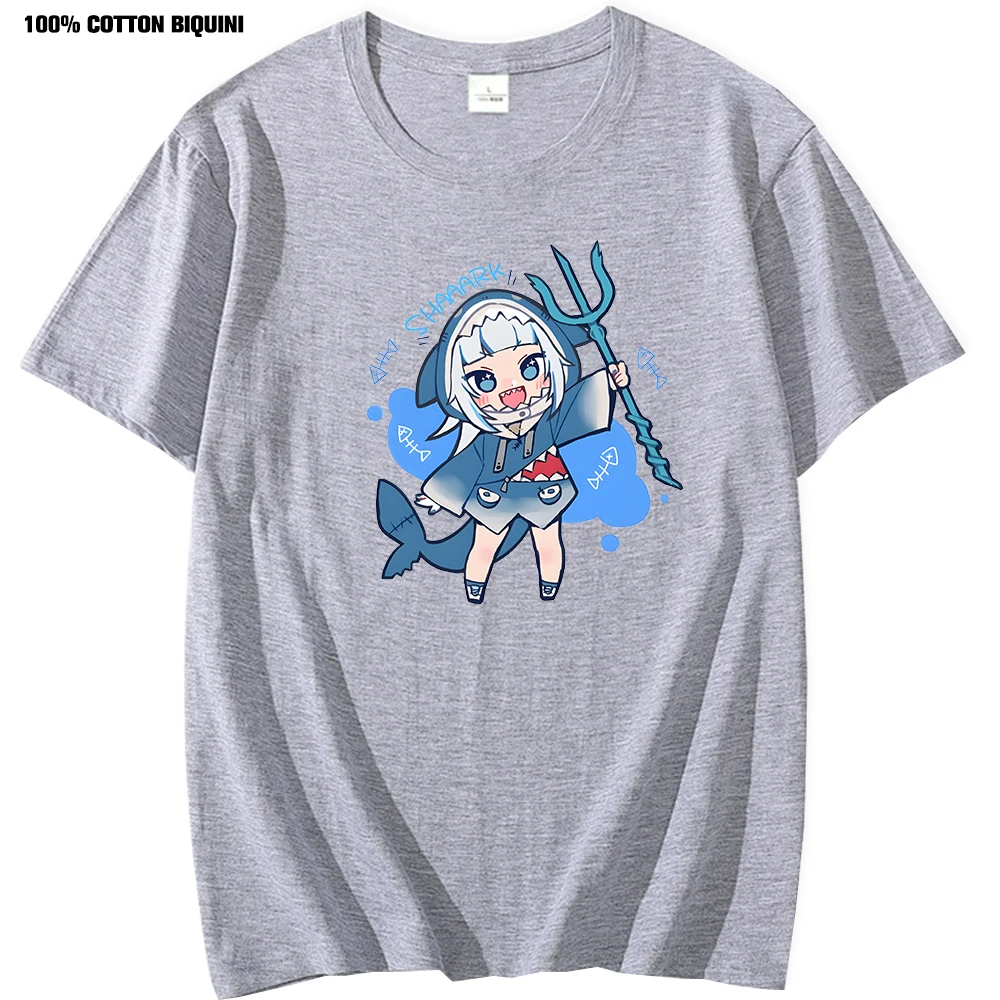 Mens Gawr Gura Little Shark Japanese T-shirt Summer Round Collar Short-Sleeved T Shirts Clothes Anime Streetwear Punk Clothes