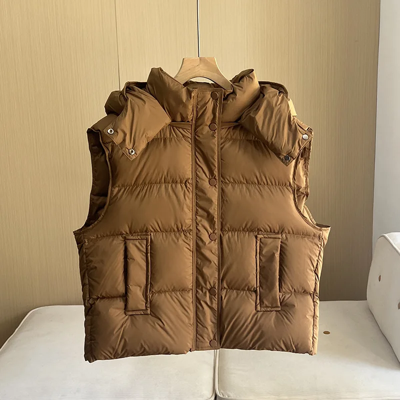 2025 Autumn and Winter European Goods New Women's Down Vest Commuting Hooded Goose Down Vest