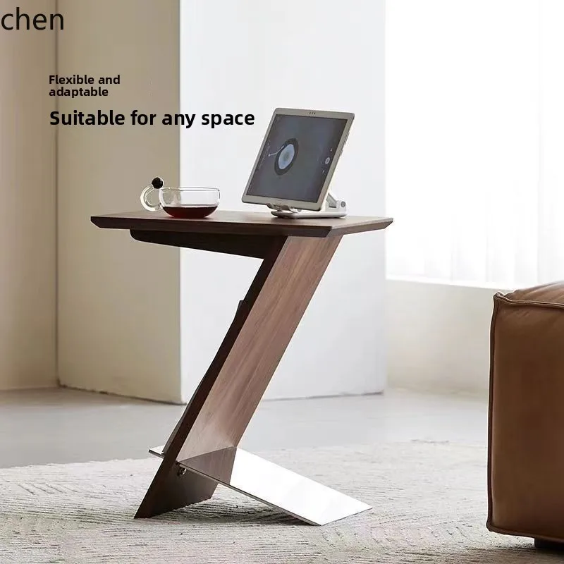 

PYH Living Room Bedside Sofa Side Table Storage Rack Stainless Steel Frame Solid Wood