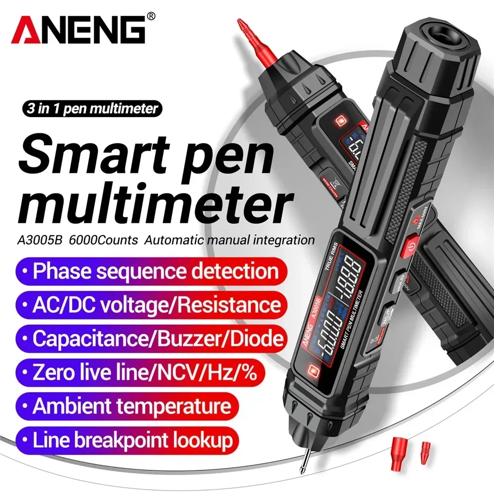 Electrician Pen Multimeter ANENG A3005B Meter 6000 Count Phase Sequence Detector AC/DC Voltage Meter Ohm Temp Diode Test Tools