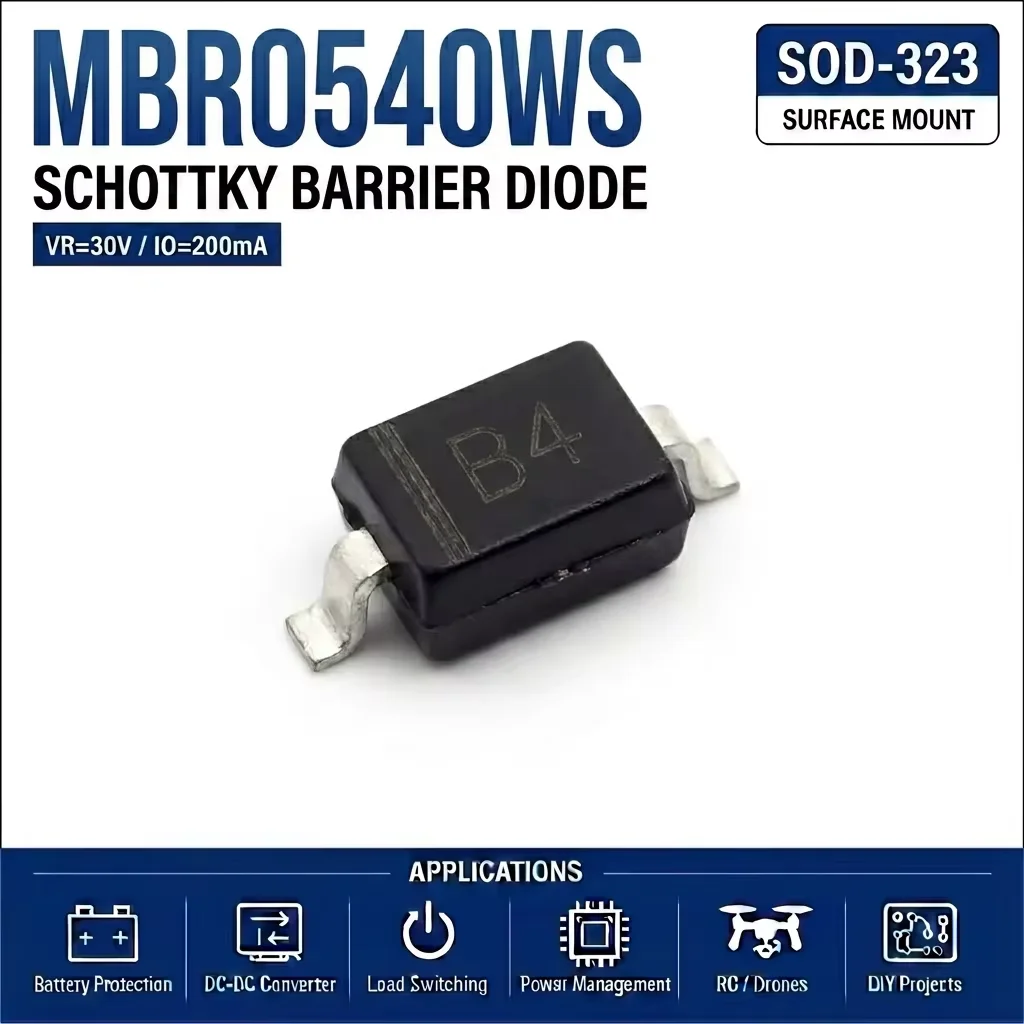 (100 pcs) MBR0540WS SOD-323/SOD-123 (Marking B4) - Schottky Diode 40V 0.5A 0.62V