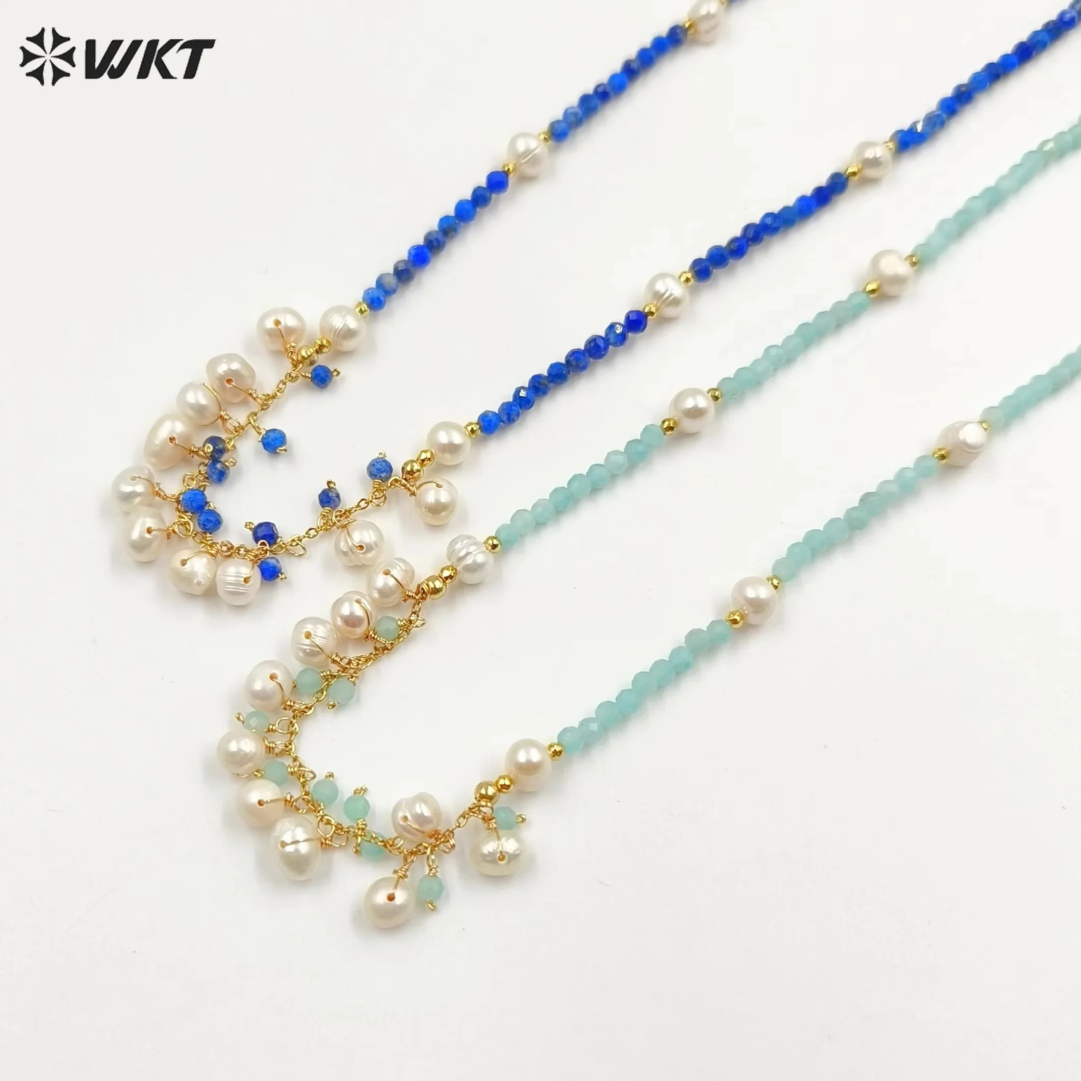 

WT-JN253 Wholesale Newest Elegant Tiny 2mm Beads With Pearl Charm Decorative Handmade Gemstone Necklace in 16 inch