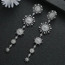 Luxury Fashion Exaggerate Sparkling Cubic Zircon Star snowflake long Tassels Earrings For Women Engagement Party Jewelry E122